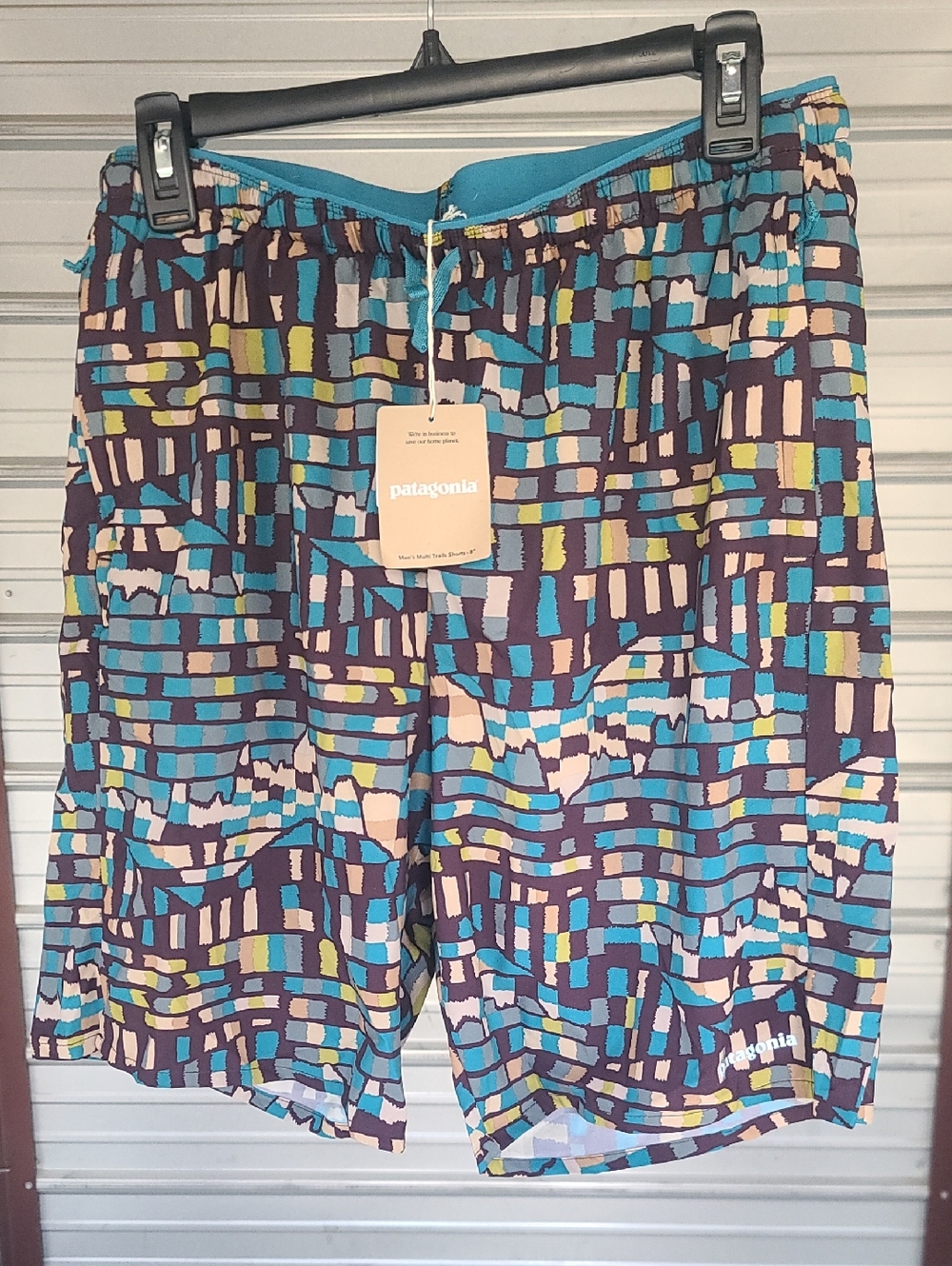 Patagonia Multi Trails Short Blue Teal Navy Multicolor Geometric 8"